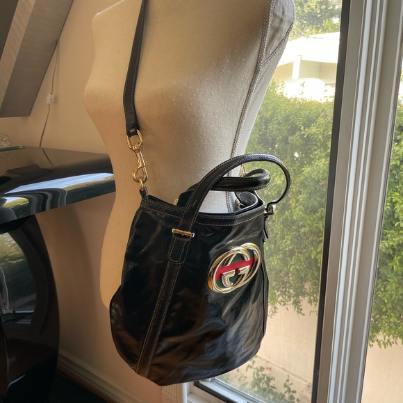 💯Auth GUCCI Tote/Crossbody Bag Shiny Leather Large Great Condition - Picture 6 of 12